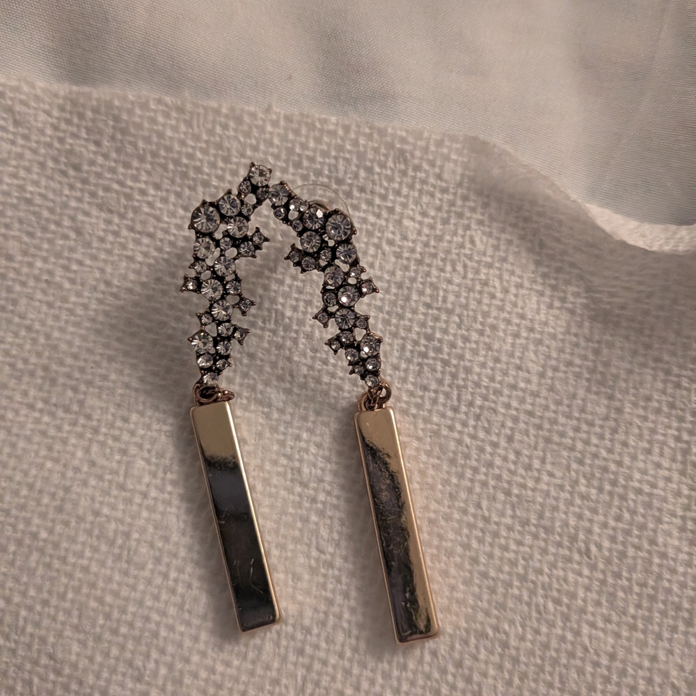 Silver Crystal Star Drop Earrings with Gold Bars from Boutique 9
